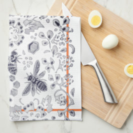 Rustic Blue White Coral Bee Blommigt Cottage Söt Kökshandduk