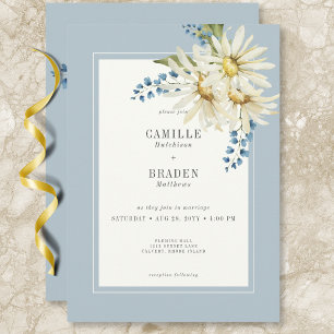 Rustic Blue & White Daisy Bröllop Inbjudningar