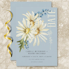 Rustic Blue & White Daisy Bröllop Spara Datumet