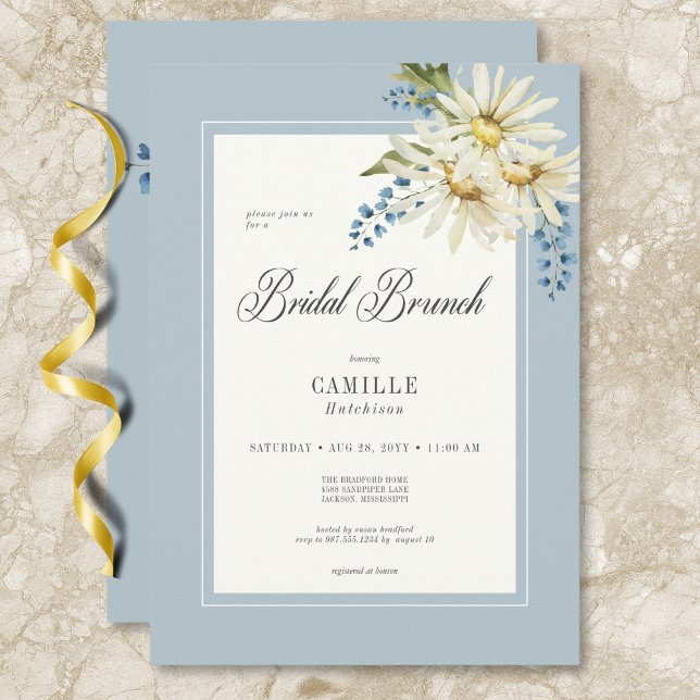 Rustic Blue & White Daisy Möhippa Brunch Inbjudningar (Rustic Blue & White Daisies Bridal Brunch Invitation)