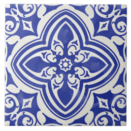 Rustic Blue White Decorative Blommigt Kakelplatta