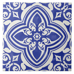Rustic Blue White Decorative Blommigt Kakelplatta