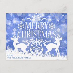 Rustic Blue White jul Reindeer Snö Winter Vykort