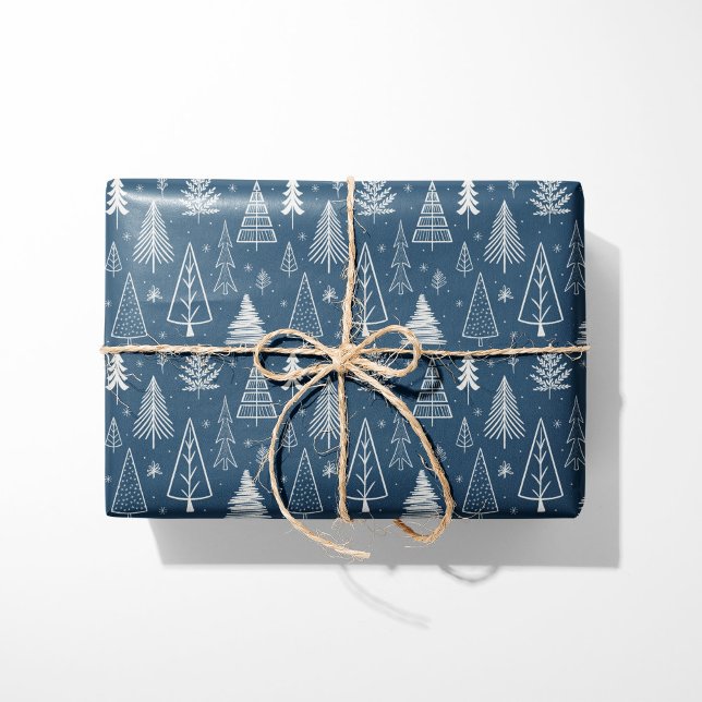 Rustic Blue & White Julgranar Presentpapper (Skapare uppladdad)
