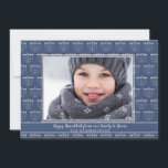 Rustic Blue White Menorah Mönster Hanukkah Photo Julkort<br><div class="desc">Rustic Blue White Menorah Hanukkah Photo Card med festive mönster av helgdag menorahs och ditt anpassningsbar foto.</div>
