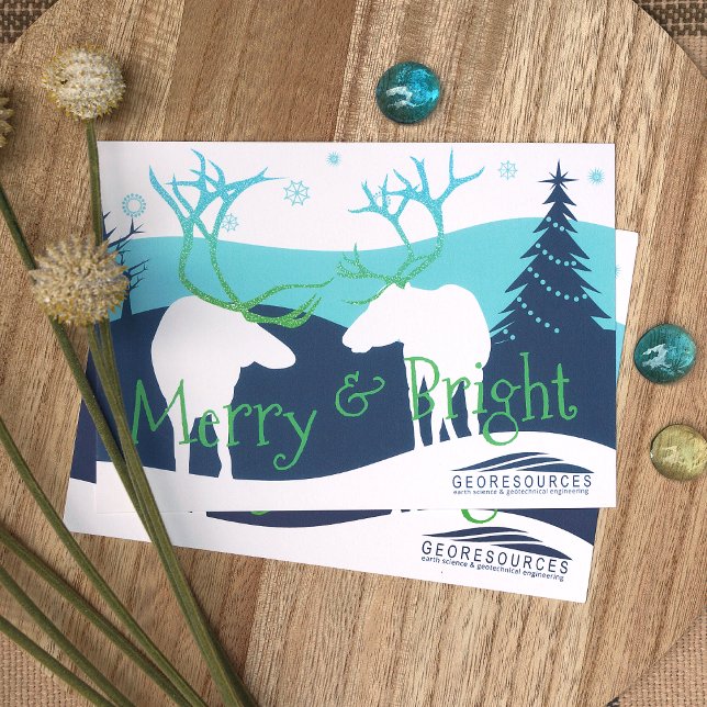 Rustic Blue, White Reindeer Company Logotyp Helgda Inbjudningar (Rustic Blue, Turquoise, Green Elk Company Holiday Christmas Cards, for Green, Blue Business Logo)