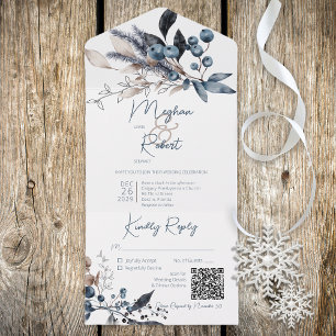 Rustic Blue & White Winter Foliage QR-kod