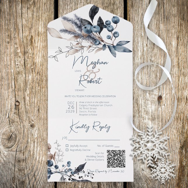 Rustic Blue & White Winter Foliage QR-kod (Skapare uppladdad)
