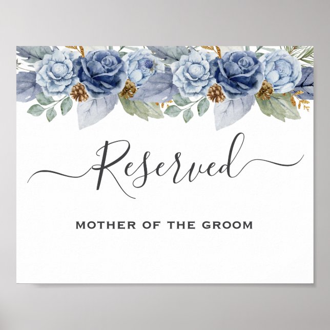 Rustic Blue Winter Blommigt Bröllop Poster (Framsidan)