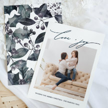 Rustic Blue Winter Botanical med Photo Helgdag