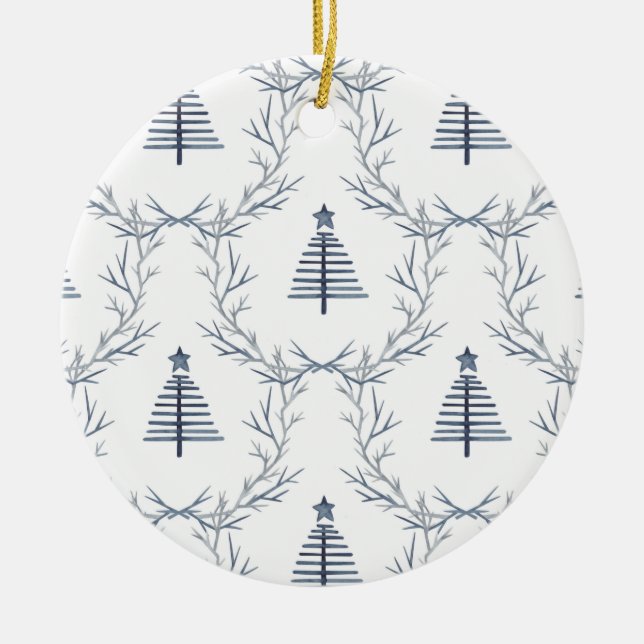 Rustic Blue Winter-skogen Nordic Scandi-jul Julgransprydnad Keramik (Framsidan)