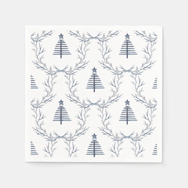 Rustic Blue Winter-skogen Nordic Scandi-jul Pappersservett (Framsidan)