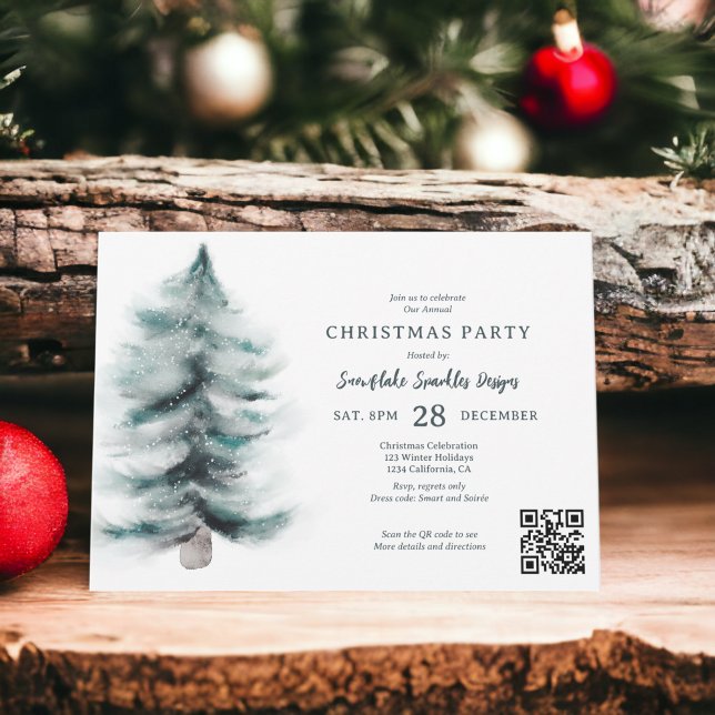 Rustic Blue Winter snowy Gräs Corporate-jul Inbjudningar (Rustic Blue Winter snowy Pines Corporate Christmas Invitation)