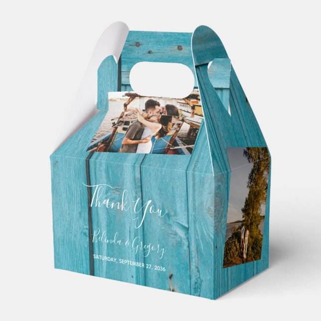 Rustic Blue Wood 4 Foton Bröllop Presentaskar (Framsidan Sidan)