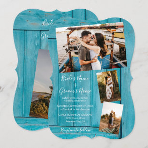 Rustic Blue Wood 4 Photos Wedding-inbjudningar Inbjudningar