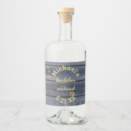Rustic Blue Wood | Bachelor Helg Monogram Spritflaskor Etikett