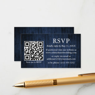 Rustic Blue Wood Bröllop QR OSA Tilläggskort