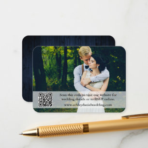 Rustic Blue Wood Bröllop webbplats QR Overlay Phot Tilläggskort