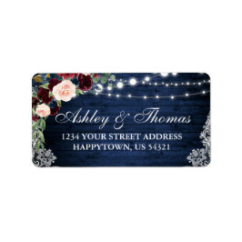 Rustic Blue Wood Burgundy Blue Blommigt Adress Adressetikett