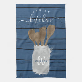 Rustic Blue Wood Burk Spoon Family Kitchen Kökshandduk