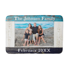 Rustic Blue Wood Frame Family Name Photo Badrumsmatta