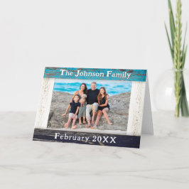 Rustic Blue Wood Frame Family Name Photo Kort