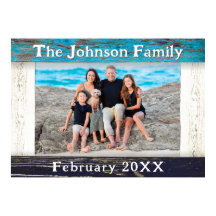 Rustic Blue Wood Frame Family Name Photo