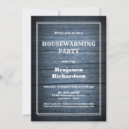 Rustic Blue Wood Houseworc Party Inbjudningar