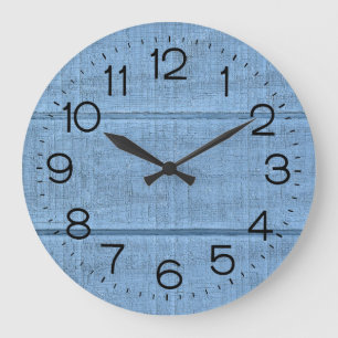 Rustic Blue Wood Large Clock Stor Klocka