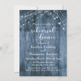 Rustic Blue Wood & Light Strings Rehearsal Middag Inbjudningar