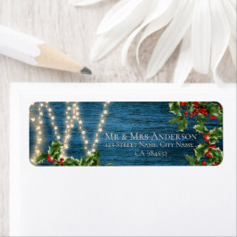 Rustic Blue Wood Ljus jul Bröllop Adress Returadress Etikett