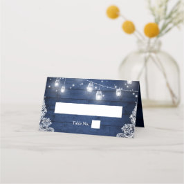 Rustic Blue Wood Mason Burk Ljus Snöre Bröllop Placeringskort