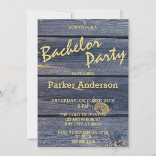 Rustic Blue Wood   Monogram Bachelor Helg Inbjudningar