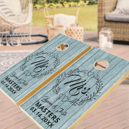 Rustic Blue Wood Mr. och Par Cornhole Set