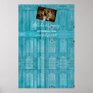 Rustic Blue Wood Photo Bröllop Seating Chart Poster