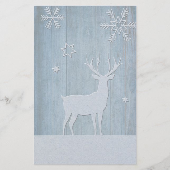 Rustic Blue Wood Reindeer Land jul Brevpapper (Framsida)