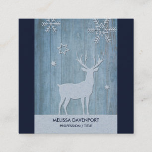 Rustic Blue Wood Reindeer Land jul Fyrkantigt Visitkort