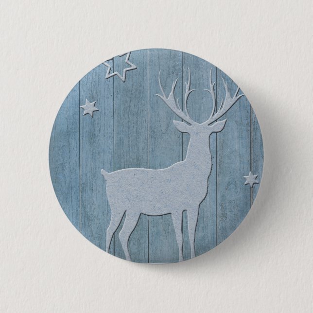 Rustic Blue Wood Reindeer Land jul Knapp (Framsida)