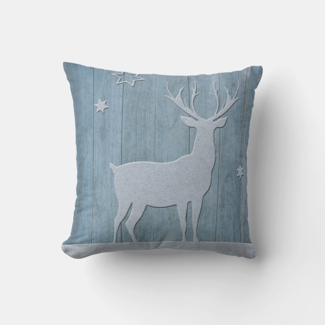 Rustic Blue Wood Reindeer Land jul Kudde (Framsida)
