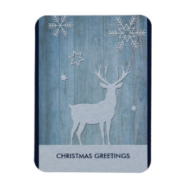Rustic Blue Wood Reindeer Land jul Magnet