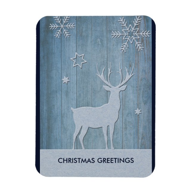 Rustic Blue Wood Reindeer Land jul Magnet (Vertikal)