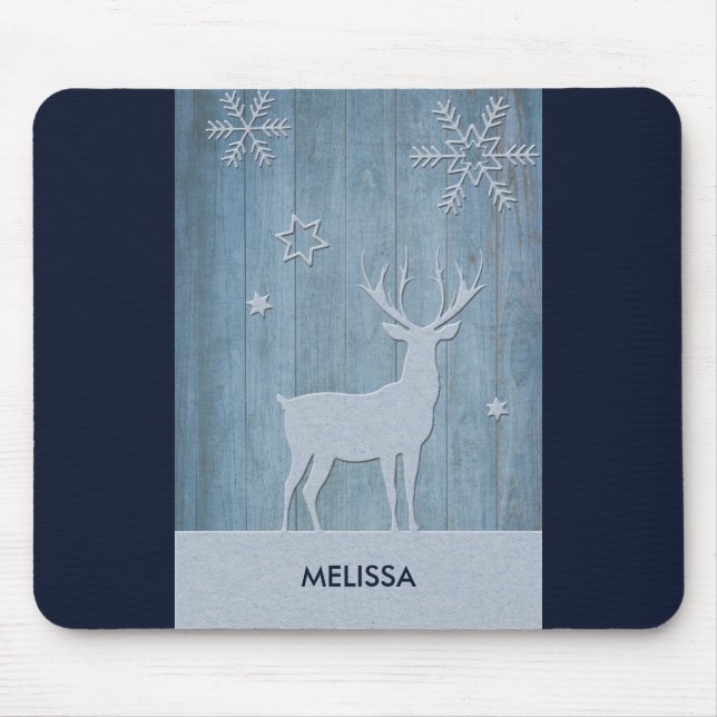 Rustic Blue Wood Reindeer Land jul Musmatta (Framsidan)