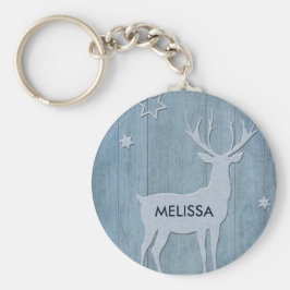 Rustic Blue Wood Reindeer Land jul Nyckelring