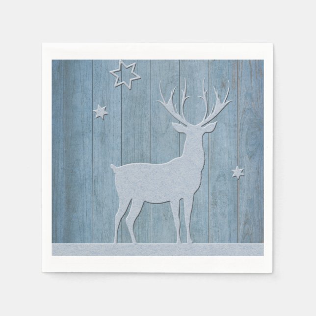 Rustic Blue Wood Reindeer Land jul Pappersservett (Framsidan)