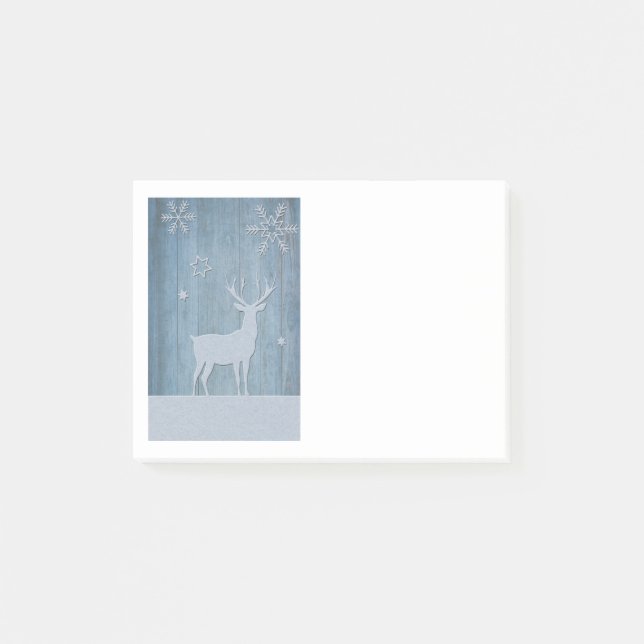 Rustic Blue Wood Reindeer Land jul Post-it Block (Framsida)