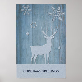 Rustic Blue Wood Reindeer Land jul Poster