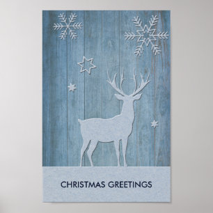 Rustic Blue Wood Reindeer Land jul Poster