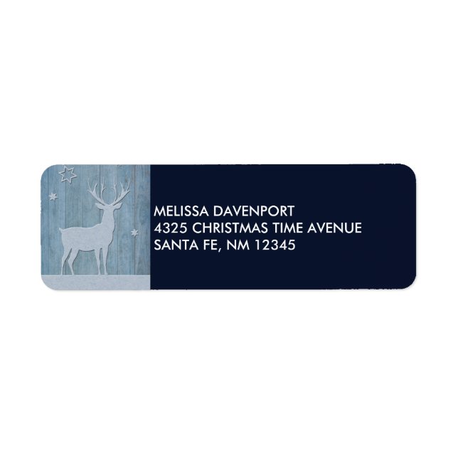 Rustic Blue Wood Reindeer Land jul Returadress Etikett (Framsidan)
