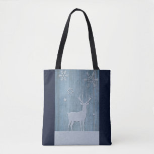Rustic Blue Wood Reindeer Land jul Tygkasse