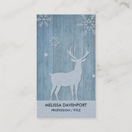Rustic Blue Wood Reindeer Land jul Visitkort